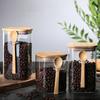 Квадратная стеклянная банка для хранения с бамбуковыми крышками и ложкой, стеклянная банка для кофе, контейнер для еды для бобов, макарон, конфет, специй, риса, рассыпного чая