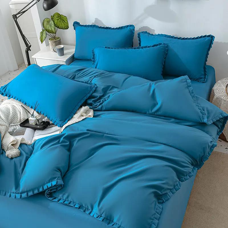 Bedding, Duvet Cover, Bed Sheet Brushed Solid Color Four-piece Set Pure Cotton Side Double Bed Single