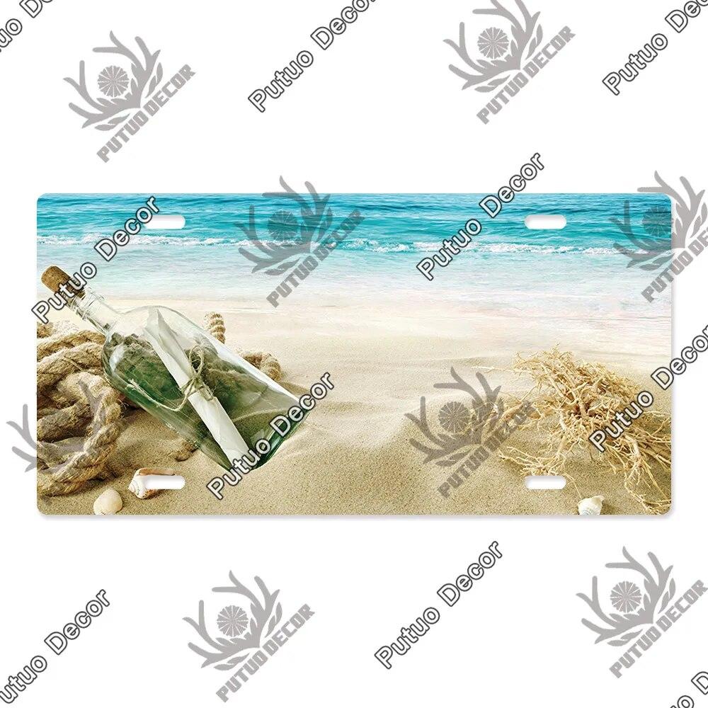 Putuo Decor Beach Licenses Plate Vintage Tin Sign Plaque Metal Car Plate for Living Room Door House Home Wall Art Decor