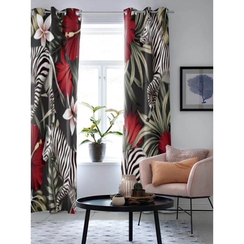 Тропические пальмовые листья, цветок гибискуса, зебра, занавески для гостиной, кухни, современные занавески, домашний декор, жалюзи, шторы