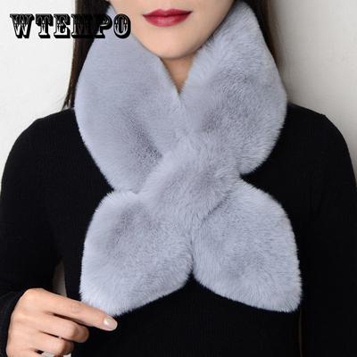 Плюшевый шарф женский зимний воротник из искусственного меха кролика рекс, утолщенный теплый универсальный меховой воротник, простой шарф с перекрестием