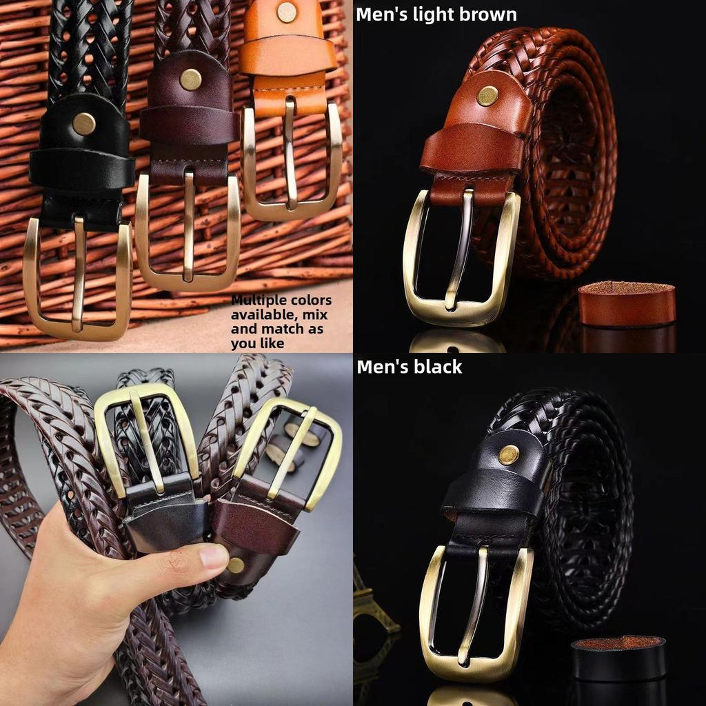 Handmade Leather Belt For Men With Oldstyle Buckle And Woven Pattern For Urban Casuals