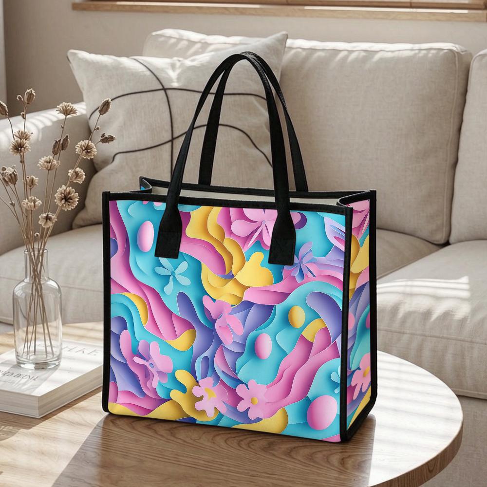 Colorful Floral Pattern Tote Bag Fashion Casual Large Capacity Daily Handbag for Women Shopping Travel Use