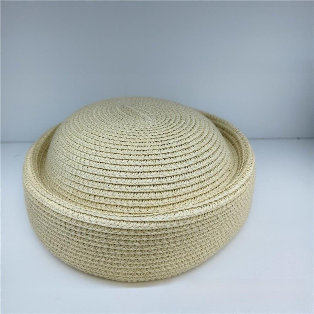 Соломенная шляпа от солнца в ретро-стиле Художественный дизайн Широкие поля Шляпа-берет художника Плетеная текстура Вогнутый верх Плетеная соломенная шляпа Пляжный отдых