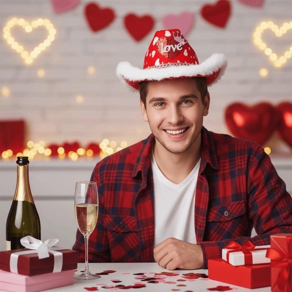 Warmer Cowgirls Top Hat Felt Valentine's Day Party Hat Festival Red Heart Cowboy Cap Masquerade