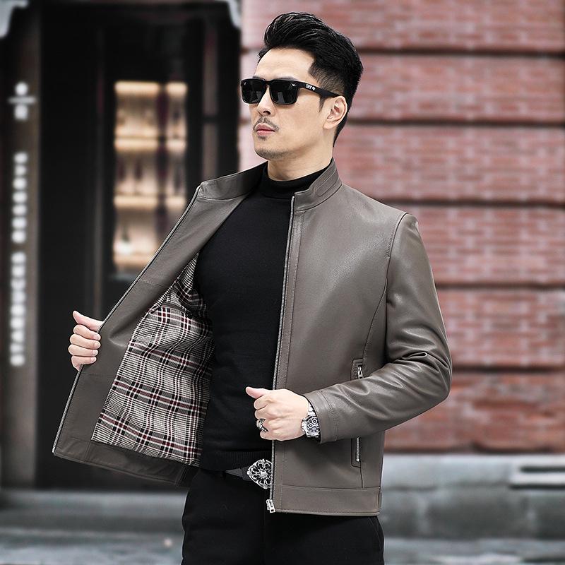 Весенняя и осенняя куртка из натуральной кожи, мужская куртка из овчины с воротником-стойкой, кожаная куртка, деловая мужская куртка