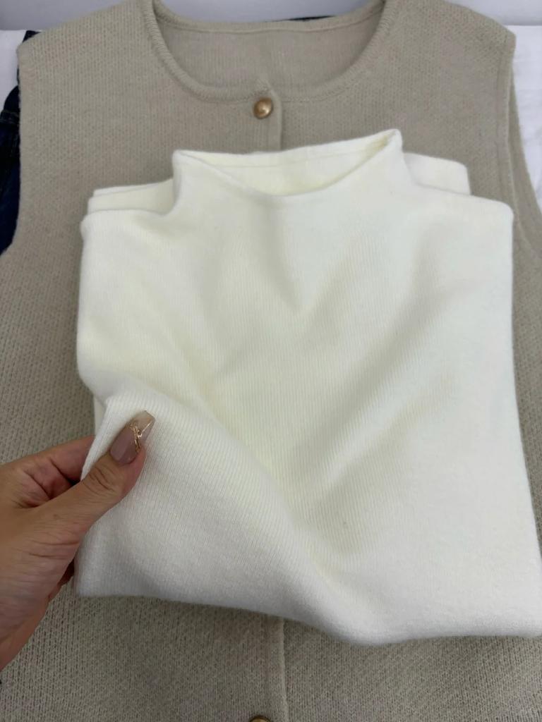 Повседневный внутренний топ однотонного цвета с полувысоким воротником, утолщенная трикотажная рубашка с длинным рукавом для осени и зимы, с воротником-стойкой и флисовой подкладкой