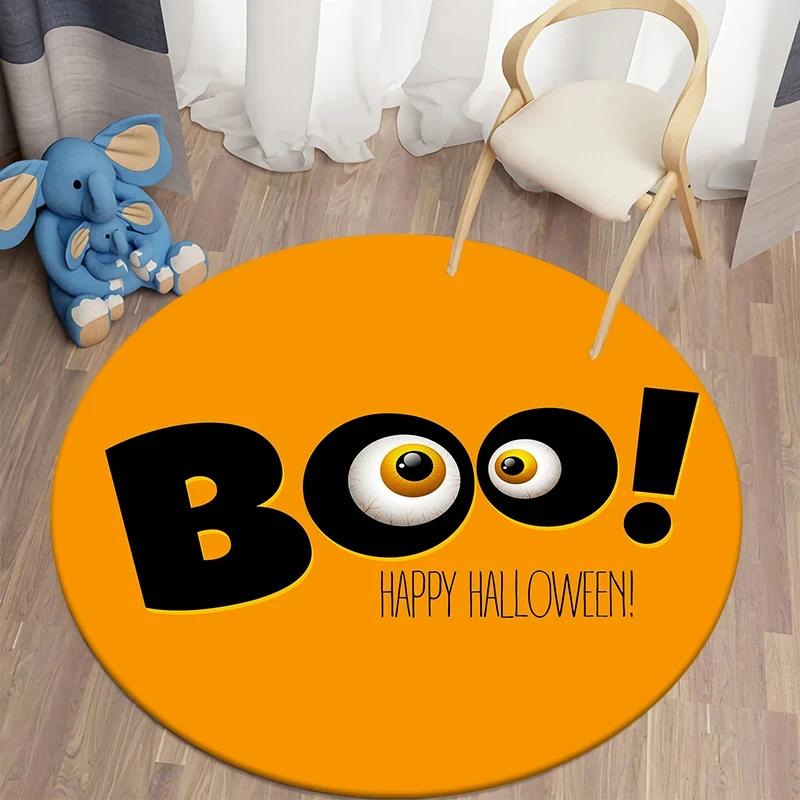 Круглый ковер с черным котом Кавайный ковер с мультяшным животным принтом для гостиной, спальни, декора для стула, комфортный коврик для йоги, нескользящие напольные коврики