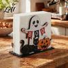 Cute Cartoon Napkin Tray Halloween Ghost Wooden Holder Paper Towel Decorative Holiday Party Dessert Table Decor Stand Freestanding Tissue Dispenser