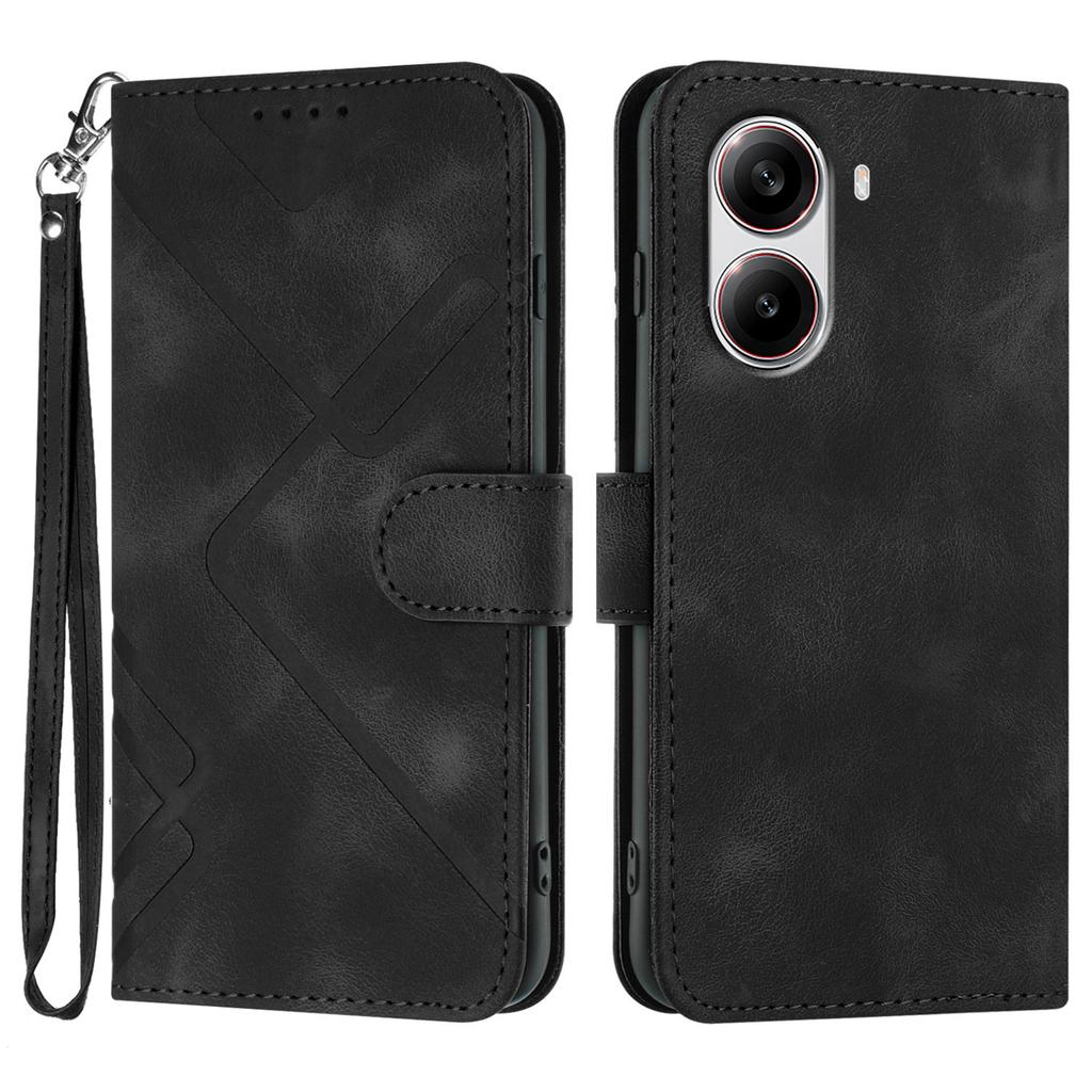 For Xiaomi Redmi Turbo 4 5G/Xiaomi Poco X7 Pro 5G Wallet Case Line Imprinted PU Leather Phone Cover with Strap