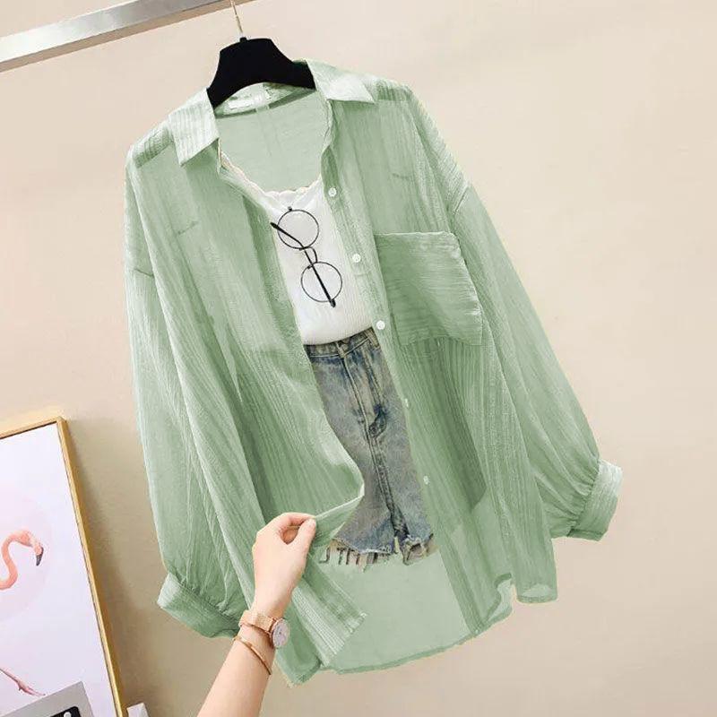 Sunscreen Shirt Elegant See-through Thin Chiffon Top