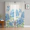 Летние цветы, гортензии, бабочки, прозрачная вуаль, оконные шторы, тюлевые шторы, украшения для гостиной, балкона, шторы