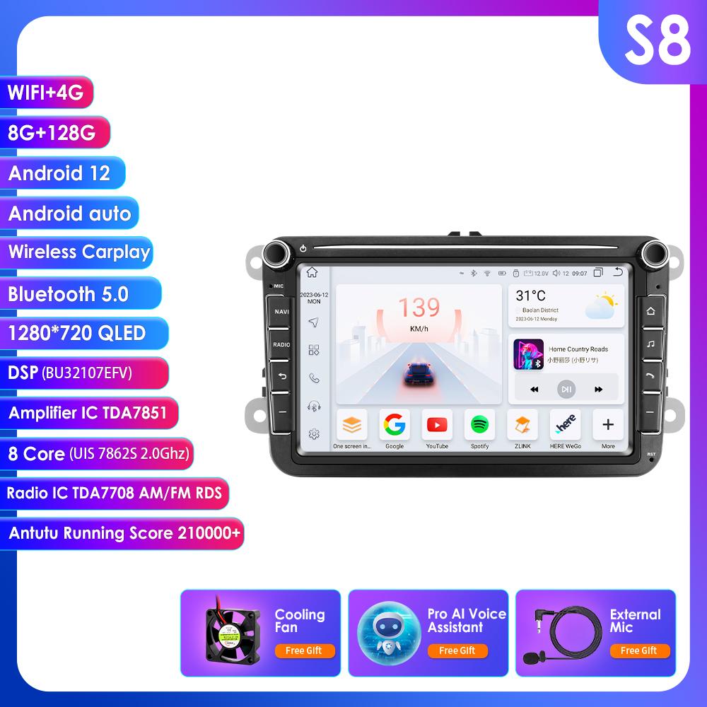 OSSURET 8-дюймовый 2-Din мультимедийный проигрыватель для Volkswagen Golf 5 Transporter VW Passat B6 Polo Jetta Skoda Seat Android 13 Intelligent Carplay Car Radio GPS