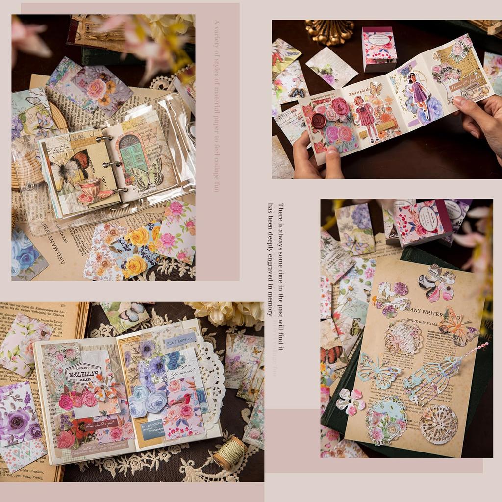 Ta Merry Sticker Collage Material Flake Stickers Retro Large Capacity Set of 600 Nostalgic Old Label Girls Design Paper Material Assortment Paper