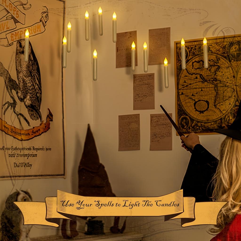 12 шт. плавающих свечей с волшебной палочкой, мерцающий теплый свет, светодиодные беспламенные свечи, конусные свечи для рождественской вечеринки в честь Хэллоуина