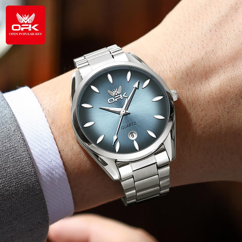 OPK 6038 Mens Watch Original Quartz Watch Waterproof Luminous Stainleess Steel Watches For Man Automatic Date Watch With Box