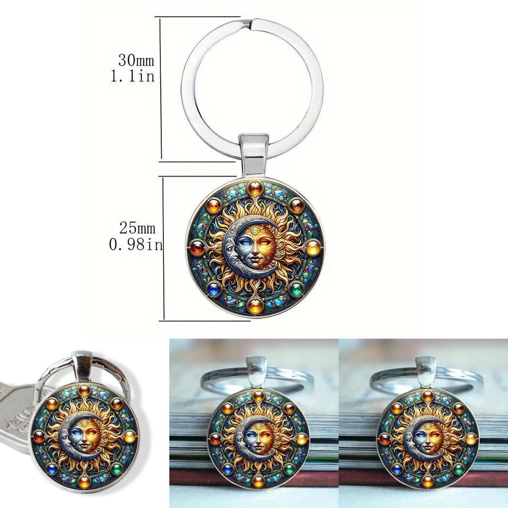 Стеклянный кулон-брелок с узором Солнца и Луны, милый аксессуар для ключей для подарков