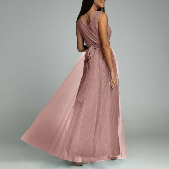 Платье макси для выпускного вечера с глубоким V-образным вырезом, двухслойное банкетное платье до щиколотки