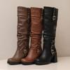 Women's High-heeled Boots Autumn and Winter Thick-heeled Large-size Casual Boots Roman Medium Boots