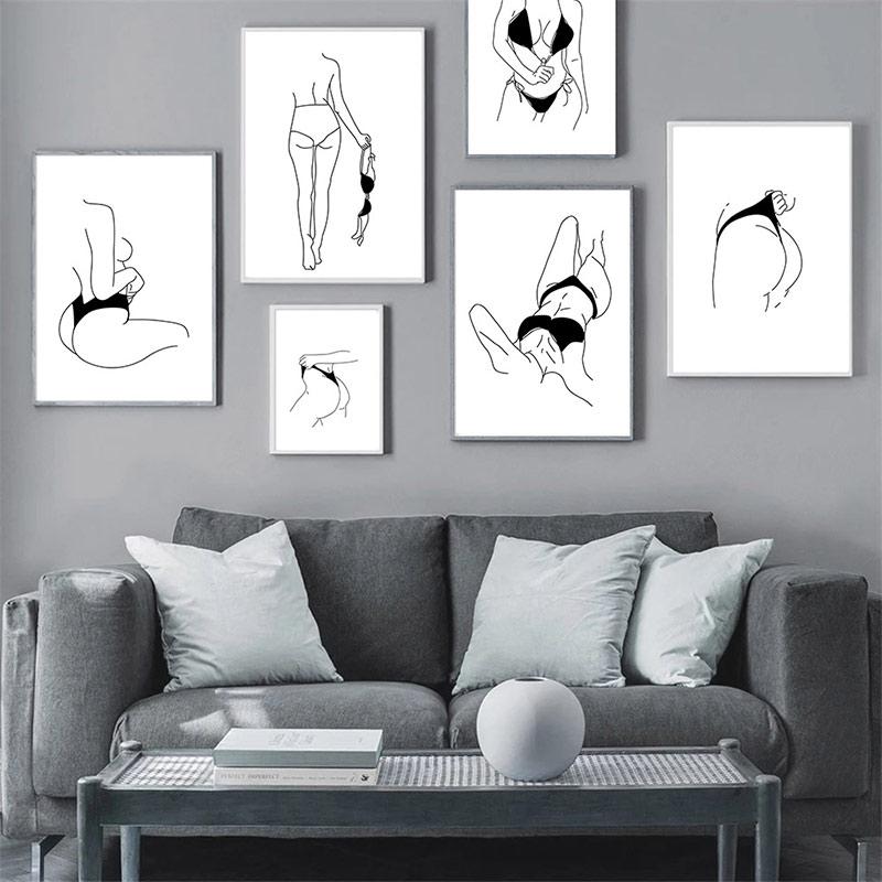 Wall Art Poster Naked Body Minimalist Sexy Woman Line Draw Art Print Black And White Canvas Painting Nordic Pictures Home Decor