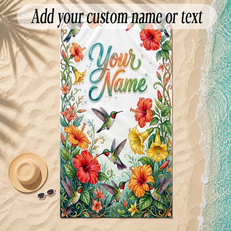 Birds Theme Soft Beach Towel Personalized Custom Name Text Towel Portable for Beach Pool Travel