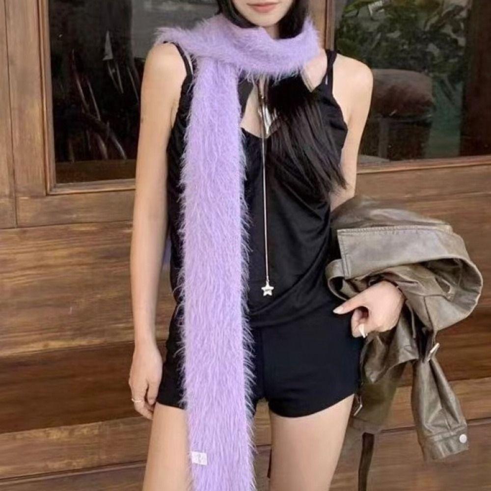Solid Color Thin Long Scarves Long Strip Y2K Girl Scarf Mohair Women Scarf Autumn Winter