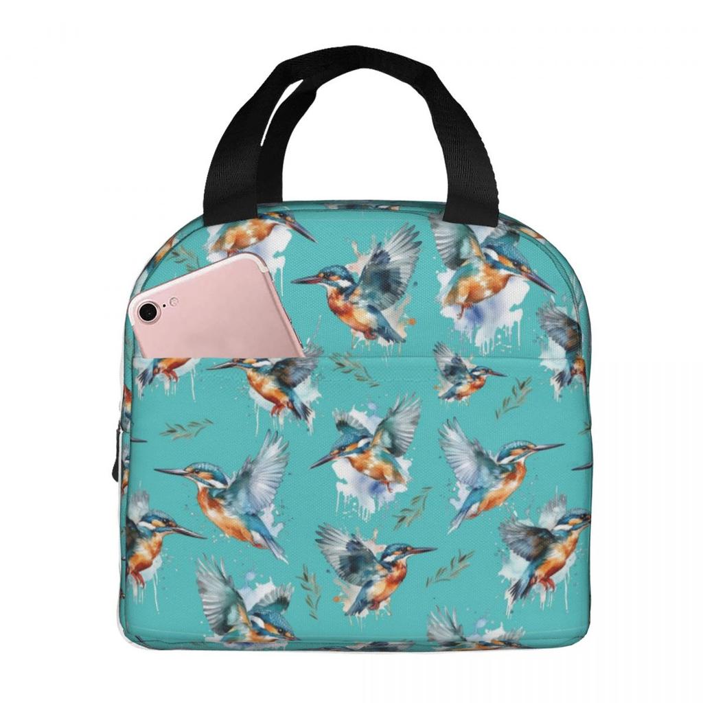 Kingfisher Pattern Insulated Lunch Bag for Women Kids Leakproof Food Boxes Thermal Lunch Box Tote