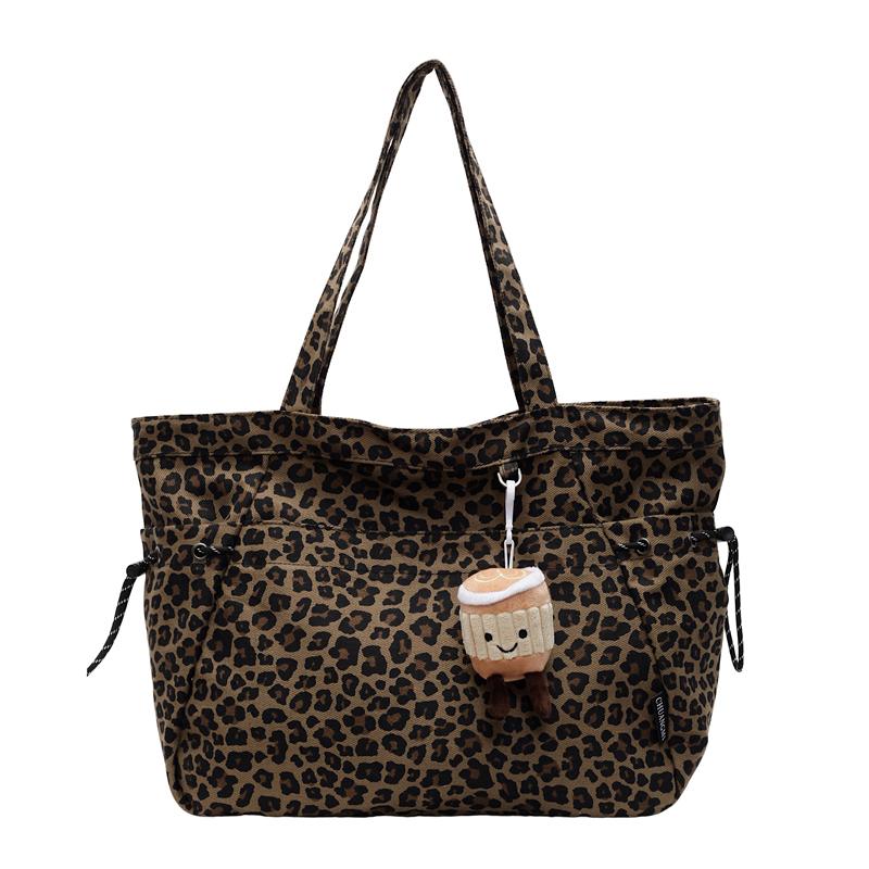 Холщовая сумка с леопардовым принтом, женская сумка-тоут большой вместимости, сумка через плечо