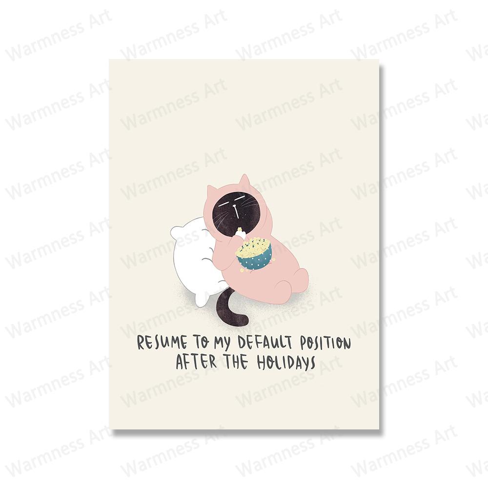 Смешной милый черный кот ест еду плакат скандинавский настенный рисунок холст картины принты мультфильм животные картинки для гостиной домашний декор без рамки