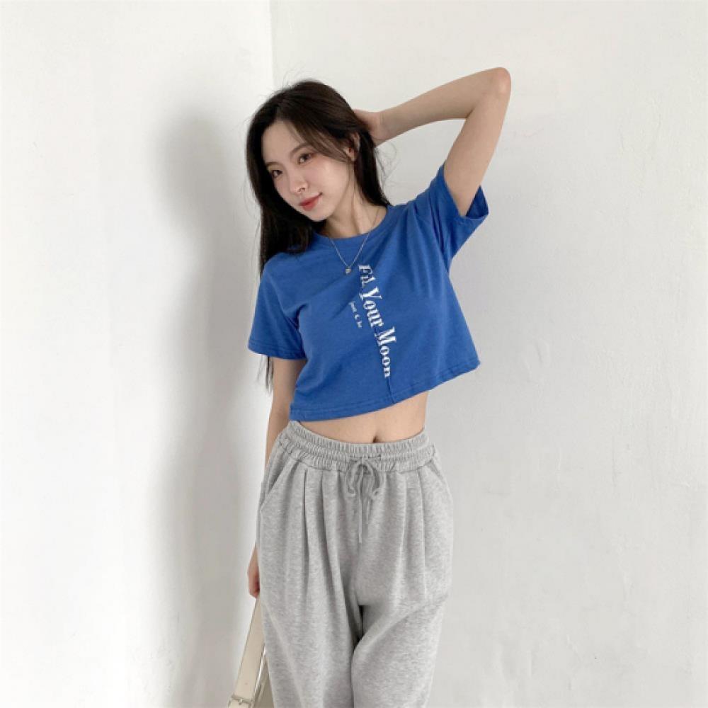 New Arrivals Open Run Women Hip Mood CuTTing LeTTering CoTTon Crop T shirT