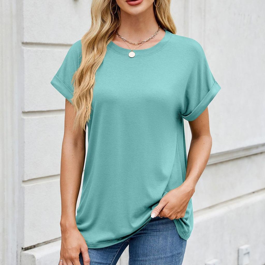 Женская модная однотонная футболка с круглым вырезом и коротким рукавом