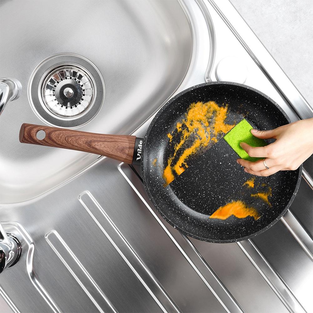 Set Of Granite Frying Pans With Glass Lids Black&Wood 16 / 20 / 24 Cm 3 Pcs.