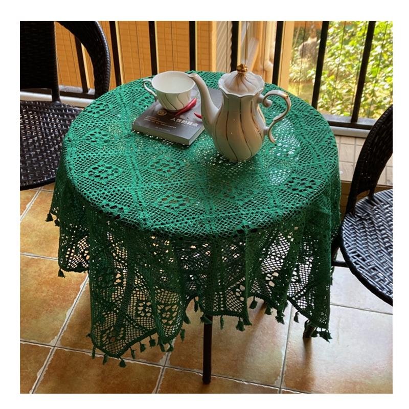 Европейские зеленые ажурные скатерти в стиле ретро, вязаные крючком, кружевные, настольная подкладка, бытовые износостойкие противоскользящие круглые подкладки для стола