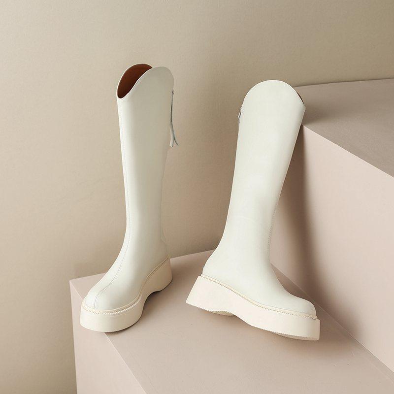 Krazing Pot Осенне-зимняя обувь из коровьего спилка, сапоги для верховой езды на толстой платформе, с круглым носком, сохраняющие тепло, на молнии, высокие сапоги до бедра