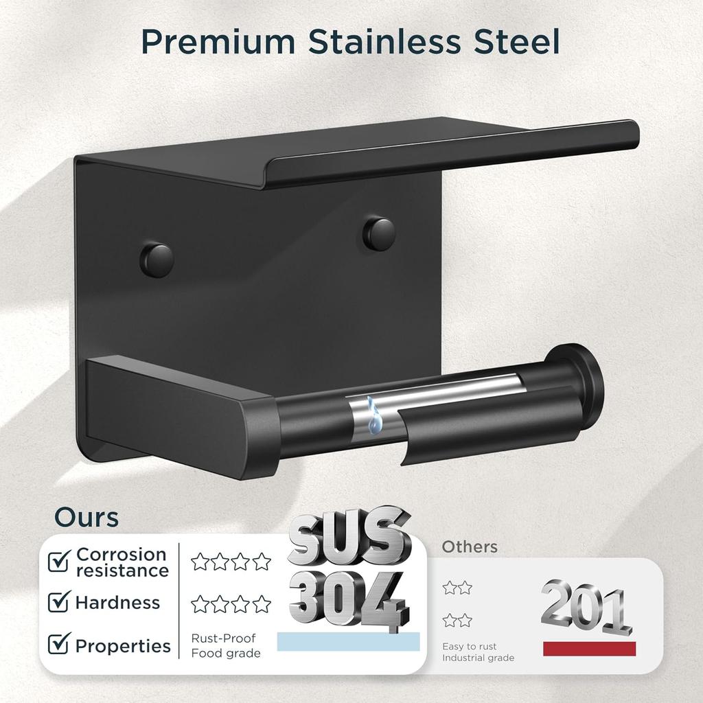 Клейкий держатель для туалетной бумаги из нержавеющей стали с полкой для хранения, держатель для туалетной бумаги/полотенца, настенный органайзер для хранения в ванной