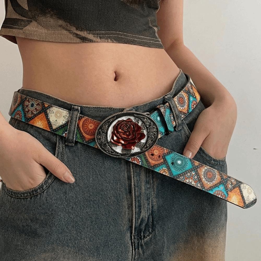 Rivet Design Women's Gothic Belt Rose Belt Buckle Punk Belt Waist Belt Clothing Accessories