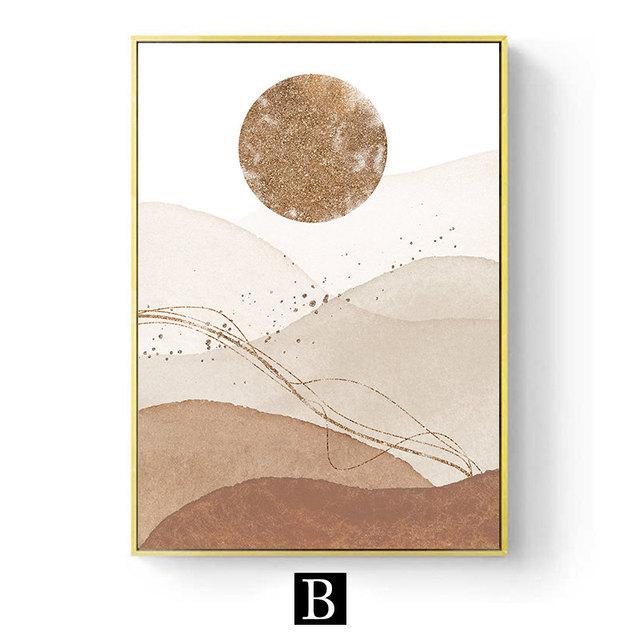 Абстрактное горное солнце Пейзаж Холст Картина Скандинавский бежевый настенный художественный постер и печать фотографий для гостиной Домашний декор