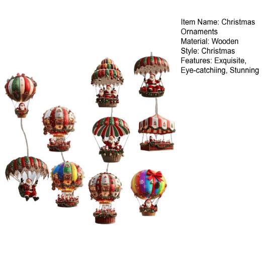 Рождественское украшение в виде воздушного шара, деревянная плоская 2D подвеска с Санта-Клаусом в воздушном шаре для праздничного оформления окна, стены, дома