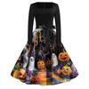 Женское повседневное модное платье винтажного стиля с квадратным вырезом и принтом на Хэллоуин