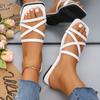 2024 Summer New Flat Women's Beach Slippers Single Line Solid Color Square Head Casual Thin Sandals