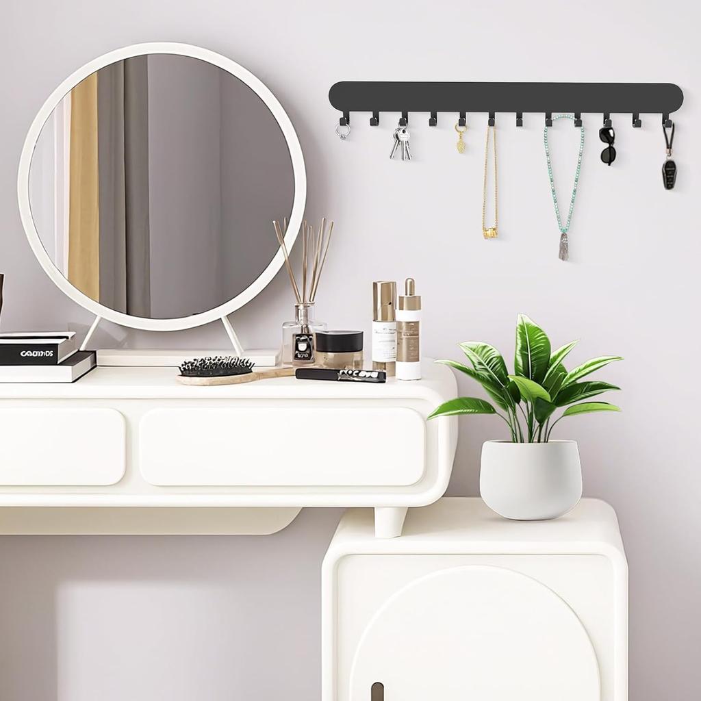 Necklace Holder - Hanging Jewelry Organizer, Self-Adhesive Wall Mounted for Necklaces, Bracelets, Black