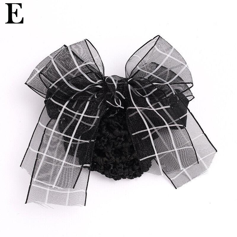 Women Satin Hair Clip With Net Bun Cover Bow Barrette Snood Hairnet Accessory