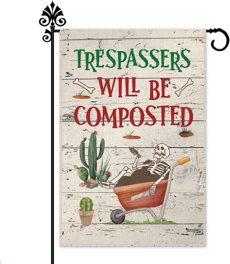 Hafhue Trespassers Will Be Composted Garden ag, 12 x 18 Inch Double Sided Farmhouse Holiday Yard Lawn Decoration ag, Sku WZZ