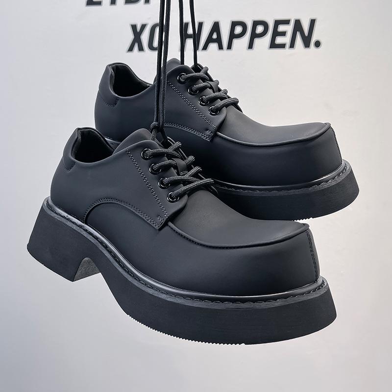 Туфли мужские кожаные на платформе в британском стиле 2024 года, черные туфли-лоферы на высоком каблуке во французском стиле для студентов 57323-A