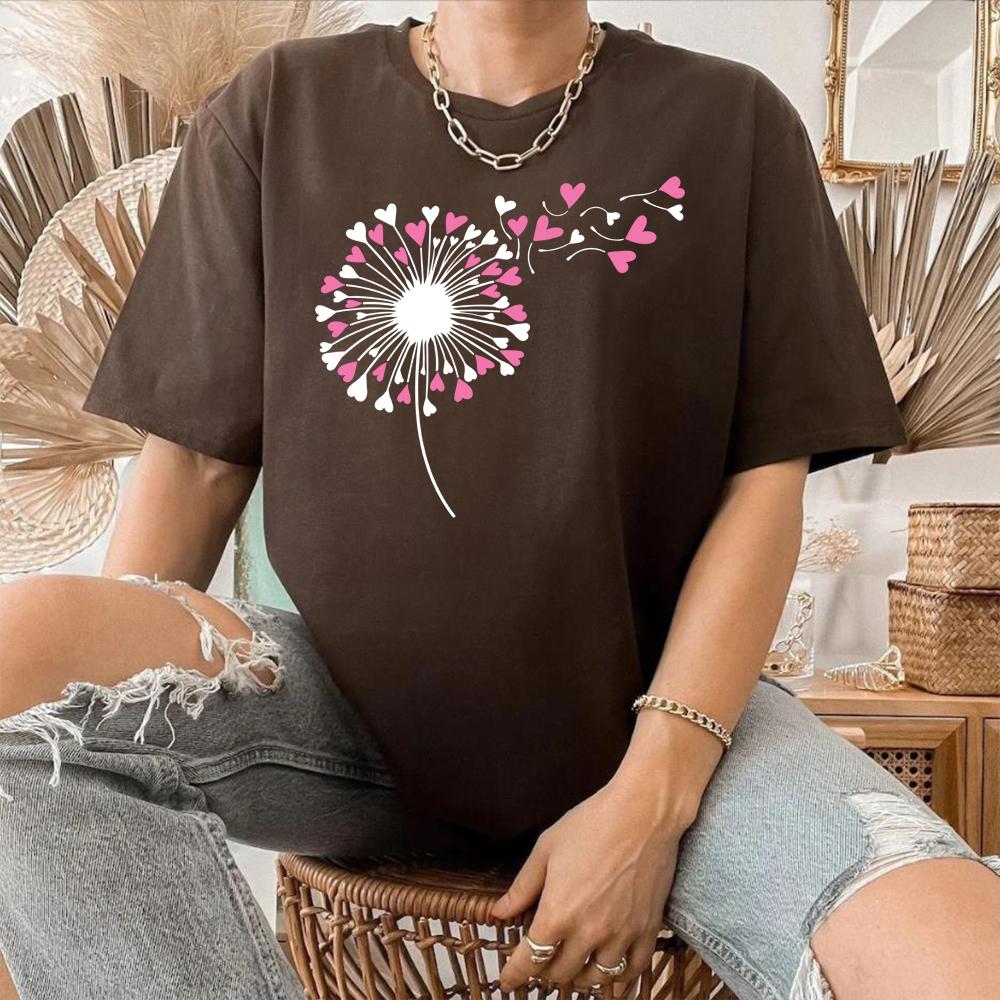Dandelion Heart Shirt Valentine Tee Wildflower Dandelion TShirt Valentine Flower Shirts Cute Lovers Tshirt Gift for Valentines