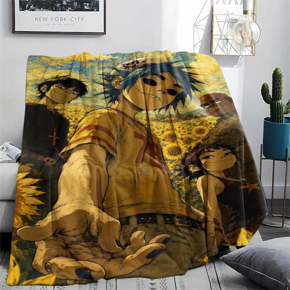 1PC Gorillaz Print Flannel Blanket, High quality Comfortable for All Seasons, Home Decor, Warmth and Comfort, Perfect for Christmas Gifts