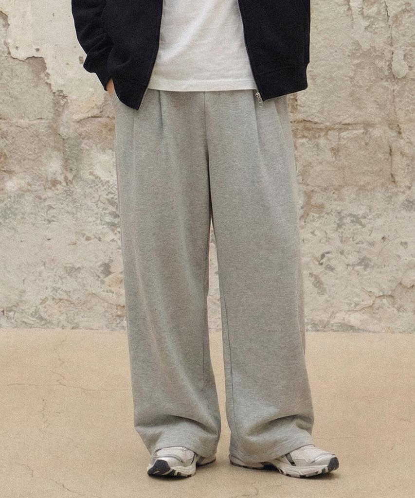 AGOD Single-Pleat Wide Sweatpants [Gray]