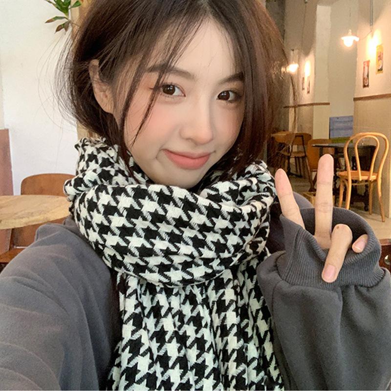 Elegant Scarf For Women Casual Plaid Tassel Knitted Student Winter Warm Female Thick Blanket Long Wrap Shawl