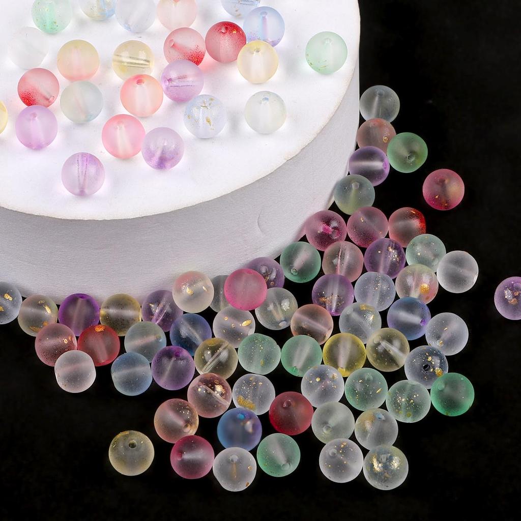 50Pcs 8mm Multicolor Transparent Frosted Glass Loose Beads With Gold Foil For Jewelry Decoration Making DIY Necklace Bracelet Earring