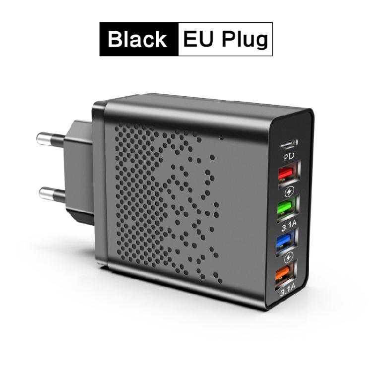 Зарядная станция на 5 портов с технологией быстрой зарядки PD48W, 4 USB 3.1 интерфейса, компактный дизайн для путешествий